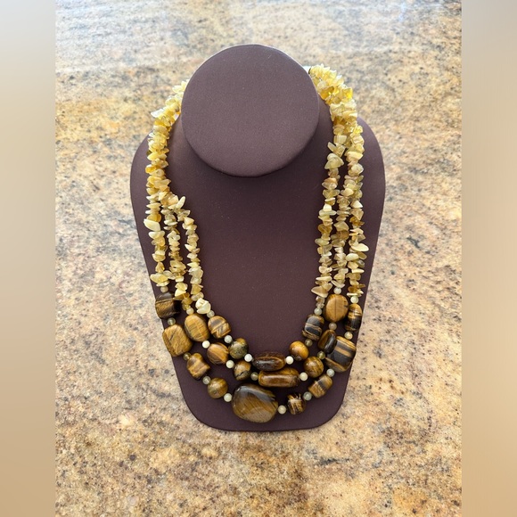 3 Strand Tigers Eye beaded Necklace - Picture 1 of 4